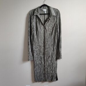 Janette Plus Pleated Stretch Shirt Dress Silver Olive (metallic undertone)